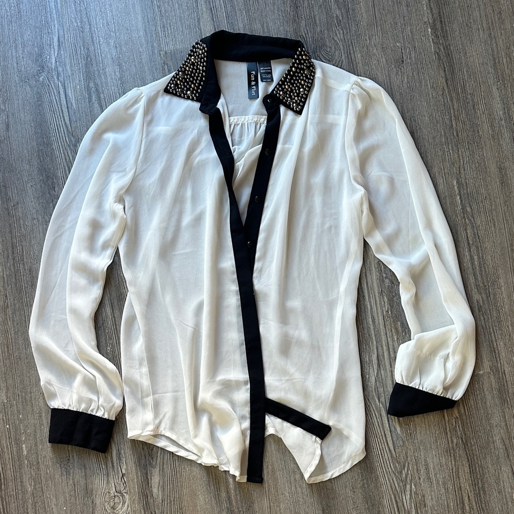 White Blouse with Black Accents shear fabric